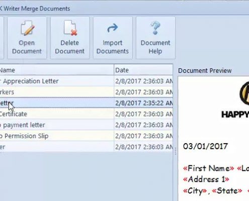merge an email or letter by simply selecting the document you want, and then dragging and dropping fields into the document