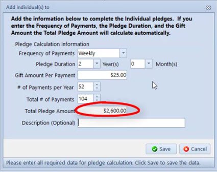 Servant Keeper automatically calculates pledges for you